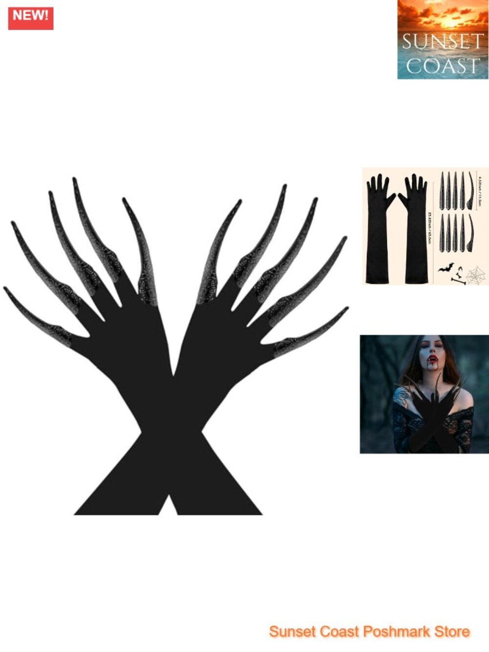 Long Finger Claw Gloves Adjustable Nail Rings Costume Accessories